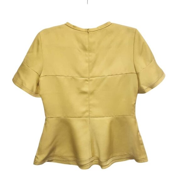 Escada Blouse Top Women Small Yellow Satin Feel Half Flutter Sleeve Casual Party - Picture 3 of 12